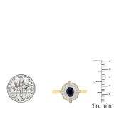 10K Yellow Gold 6X4 MM Oval Cut Blue Sapphire & Round Diamond Bridal Vintage Engagement Ring