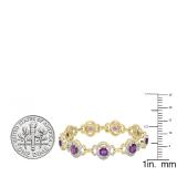 10K Yellow Gold Oval Cut Amethyst & Round Cut White Diamond Ladies Link Tennis Bracelet