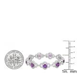 14K White Gold Oval Cut Amethyst & Round Cut White Diamond Ladies Link Tennis Bracelet