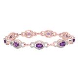 18K Rose Gold Oval Cut Amethyst & Round Cut White Diamond Ladies Link Tennis Bracelet