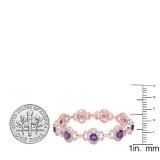 18K Rose Gold Oval Cut Amethyst & Round Cut White Diamond Ladies Link Tennis Bracelet