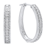 0.10 Carat (ctw) Sterling Silver Round White Diamond Ladies Hoop Earrings 1/10 CT