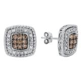 0.40 Carat (ctw) Sterling Silver Round Cut Champagne & White Diamond Stud Earrings