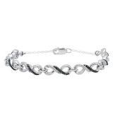 0.18 Carat (ctw) Sterling Silver Round Blue & White Diamond Ladies Infinity Tennis Link Bracelet