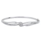 0.04 Carat (ctw) Sterling Silver Round Cut White Diamond Ladies Twisted Bangle Bracelet