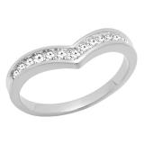 0.25 Carat (ctw) 10K White Gold Round White Diamond Stackable Anniversary Guard Chevron Ring 1/4 CT