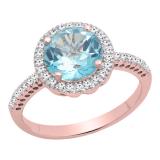 10K Rose Gold 8 MM Round Cut Blue Topaz & Round Diamond Ladies Halo Style Engagement Ring