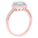 10K Rose Gold 8 MM Round Cut Blue Topaz & Round Diamond Ladies Halo Style Engagement Ring