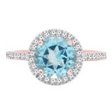 10K Rose Gold 8 MM Round Cut Blue Topaz & Round Diamond Ladies Halo Style Engagement Ring
