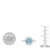 10K Rose Gold 8 MM Round Cut Blue Topaz & Round Diamond Ladies Halo Style Engagement Ring