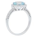 10K White Gold 8 MM Round Cut Blue Topaz & Round Diamond Ladies Halo Style Engagement Ring