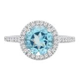 10K White Gold 8 MM Round Cut Blue Topaz & Round Diamond Ladies Halo Style Engagement Ring