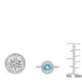 10K White Gold 8 MM Round Cut Blue Topaz & Round Diamond Ladies Halo Style Engagement Ring