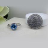 10K White Gold 8 MM Round Cut Blue Topaz & Round Diamond Ladies Halo Style Engagement Ring