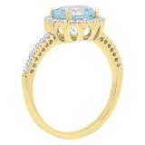 10K Yellow Gold 8 MM Round Cut Blue Topaz & Round Diamond Ladies Halo Style Engagement Ring