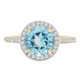 10K Yellow Gold 8 MM Round Cut Blue Topaz & Round Diamond Ladies Halo Style Engagement Ring
