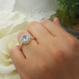 10K Yellow Gold 8 MM Round Cut Blue Topaz & Round Diamond Ladies Halo Style Engagement Ring