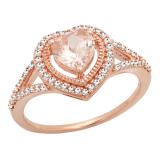 10K Rose Gold 7X6 MM Heart Cut Morganite & Round White Diamond Ladies Split Shank Engagement Ring