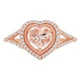 10K Rose Gold 7X6 MM Heart Cut Morganite & Round White Diamond Ladies Split Shank Engagement Ring