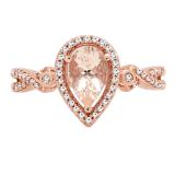 10K Rose Gold 8X6 MM Pear Cut Morganite & Round White Diamond Ladies Halo Style Engagement Ring