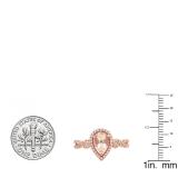 10K Rose Gold 8X6 MM Pear Cut Morganite & Round White Diamond Ladies Halo Style Engagement Ring