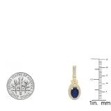 10K Yellow Gold 7X5 MM Oval Cut Blue Sapphire & Round Cut White Diamond Ladies Dangling Earrings