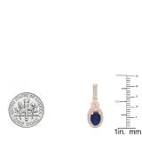 14K Rose Gold 7X5 MM Oval Cut Blue Sapphire & Round Cut White Diamond Ladies Dangling Earrings