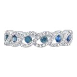 14K White Gold Round Blue Sapphire & Diamond Ladies Bridal Anniversary Wedding Stackable Band