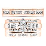 1.10 Carat (ctw) 14K Rose Gold Baguette & Round White Diamond Men & Women's Ring Trio Set 1 CT