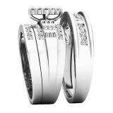 1.10 Carat (ctw) 14K White Gold Baguette & Round White Diamond Men & Women's Ring Trio Set 1 CT