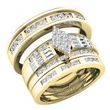 1.10 Carat (ctw) 14K Yellow Gold Baguette & Round White Diamond Men & Women's Ring Trio Set 1 CT
