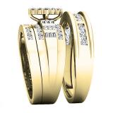 1.10 Carat (ctw) 14K Yellow Gold Baguette & Round White Diamond Men & Women's Ring Trio Set 1 CT