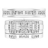 1.10 Carat (ctw) 18K White Gold Baguette & Round White Diamond Men & Women's Ring Trio Set 1 CT