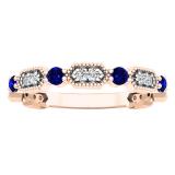 10K Rose Gold Round Blue Sapphire And White Diamond Ladies Vintage Style Anniversary Wedding Band