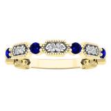 10K Yellow Gold Round Blue Sapphire And White Diamond Ladies Vintage Style Anniversary Wedding Band