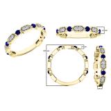 10K Yellow Gold Round Blue Sapphire And White Diamond Ladies Vintage Style Anniversary Wedding Band