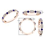 14K Rose Gold Round Blue Sapphire And White Diamond Ladies Vintage Style Anniversary Wedding Band