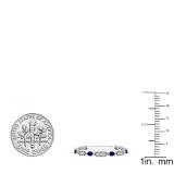 14K White Gold Round Blue Sapphire And White Diamond Ladies Vintage Style Anniversary Wedding Band