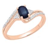 10K Rose Gold 6X4 MM Oval Cut Blue Sapphire & Round Diamond Ladies Bypass Bridal Engagement Ring