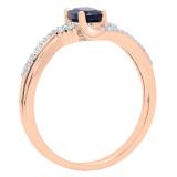 10K Rose Gold 6X4 MM Oval Cut Blue Sapphire & Round Diamond Ladies Bypass Bridal Engagement Ring