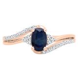 10K Rose Gold 6X4 MM Oval Cut Blue Sapphire & Round Diamond Ladies Bypass Bridal Engagement Ring