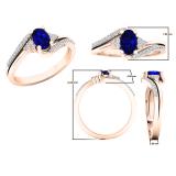 10K Rose Gold 6X4 MM Oval Cut Blue Sapphire & Round Diamond Ladies Bypass Bridal Engagement Ring