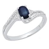 10K White Gold 6X4 MM Oval Cut Blue Sapphire & Round Diamond Ladies Bypass Bridal Engagement Ring