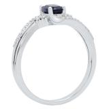 10K White Gold 6X4 MM Oval Cut Blue Sapphire & Round Diamond Ladies Bypass Bridal Engagement Ring