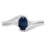 10K White Gold 6X4 MM Oval Cut Blue Sapphire & Round Diamond Ladies Bypass Bridal Engagement Ring