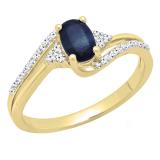 10K Yellow Gold 6X4 MM Oval Cut Blue Sapphire & Round Diamond Ladies Bypass Bridal Engagement Ring