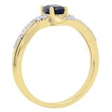 10K Yellow Gold 6X4 MM Oval Cut Blue Sapphire & Round Diamond Ladies Bypass Bridal Engagement Ring