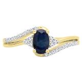 10K Yellow Gold 6X4 MM Oval Cut Blue Sapphire & Round Diamond Ladies Bypass Bridal Engagement Ring