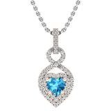14K Rose Gold 5 MM Heart Cut Blue Topaz & Round Diamond Heart Pendant (Silver Chain Included)
