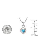 14K Rose Gold 5 MM Heart Cut Blue Topaz & Round Diamond Heart Pendant (Silver Chain Included)